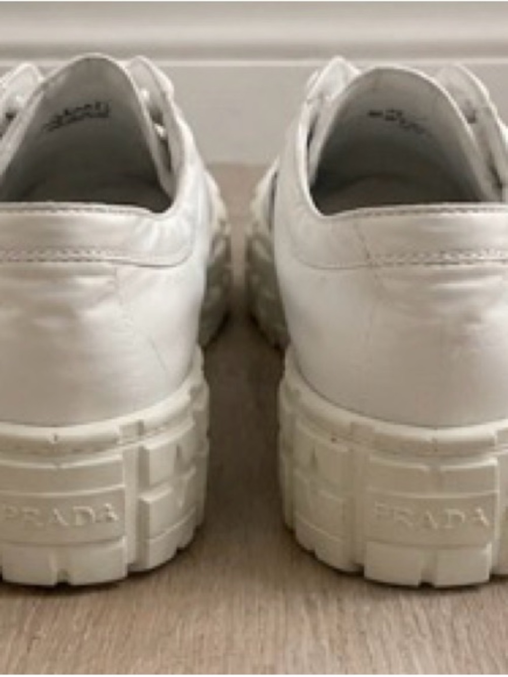 Prada White Platform Low-Top Sneakers with Black Logo Trim - Picture 6 of 8